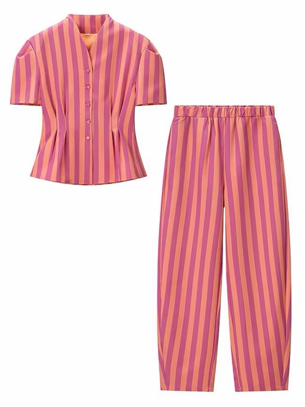 Kids Pink and Orange Striped Set - Short Sleeve Top & Pants